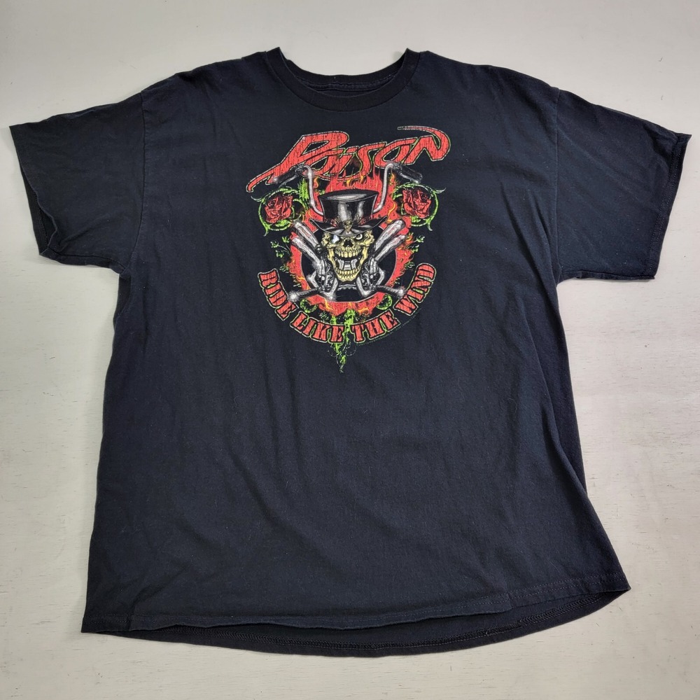 Poison "Ride Like‎ The Wind" Concert Tour Men's Sz XL T-Shirt Skull Motorcycle